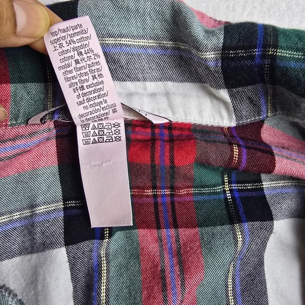 Victoria's Secret -430 Flannel‎ Pajama Set Womens Medium Red Green Plaid